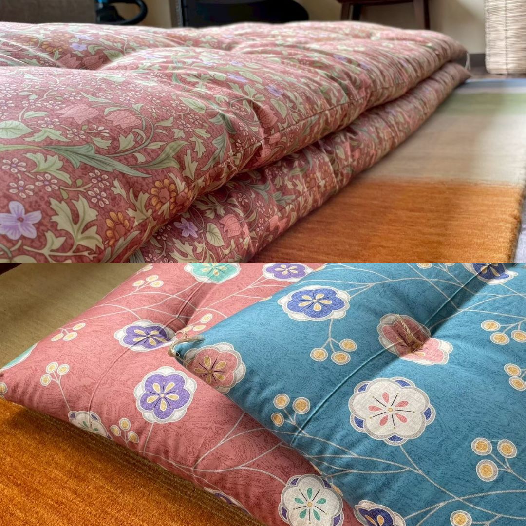 【納品事例】結婚祝いの敷布団と40年前の手作り長座布団 - 睡眠屋