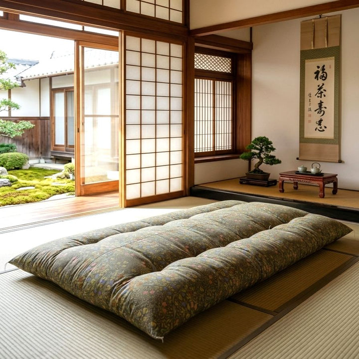 綿布団-打ち直し-綿ふとん-さらさ柄-みどり-睡眠屋