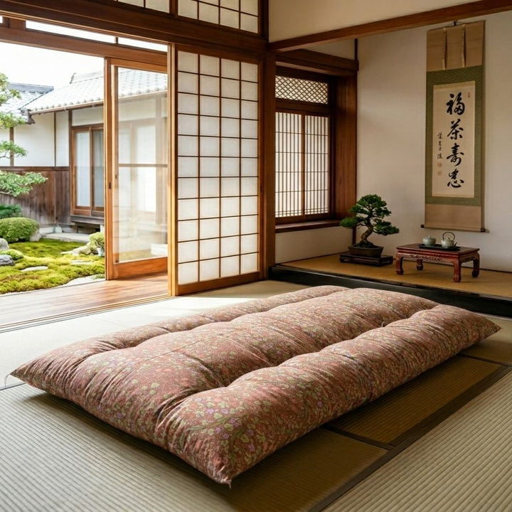 綿布団-打ち直し-綿ふとん-さらさ柄-あか-睡眠屋