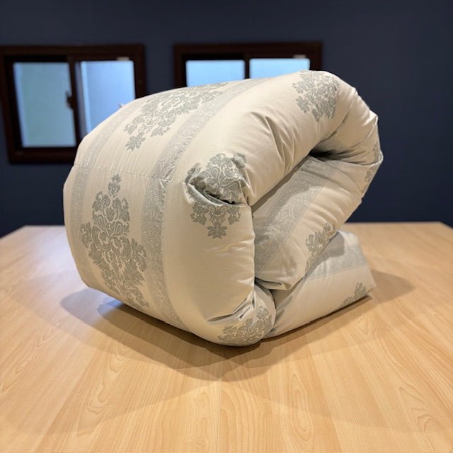 羽毛布団-フローラルライン-シングル-ダブル-ハンガリーマスコビーダック90-睡眠屋-ブルー-本掛け