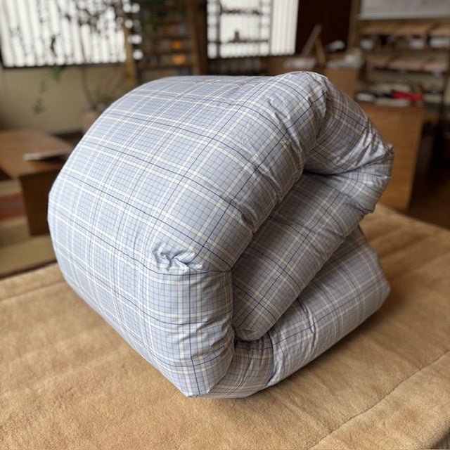 【限定品】羽毛布団 セレクト チェック-ダウン85％-シングル-ブルー-睡眠屋-本掛け
