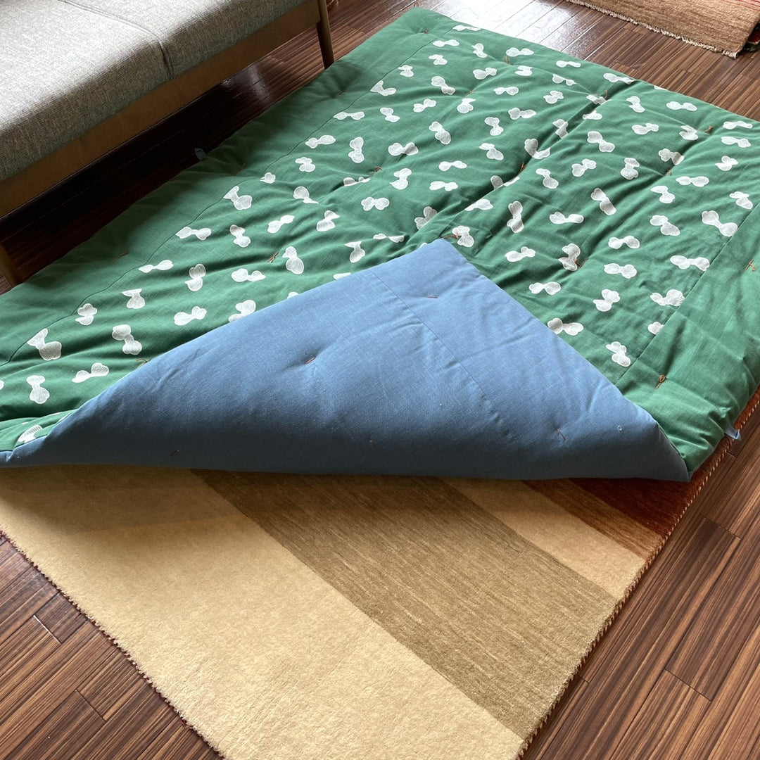綿布団-打ち直し-むら糸木綿-柄あそび-睡眠屋-青色